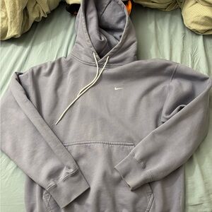 Small Nike Swoosh Lavender Gray Heavyweight Pullover Hoodie with White Strings